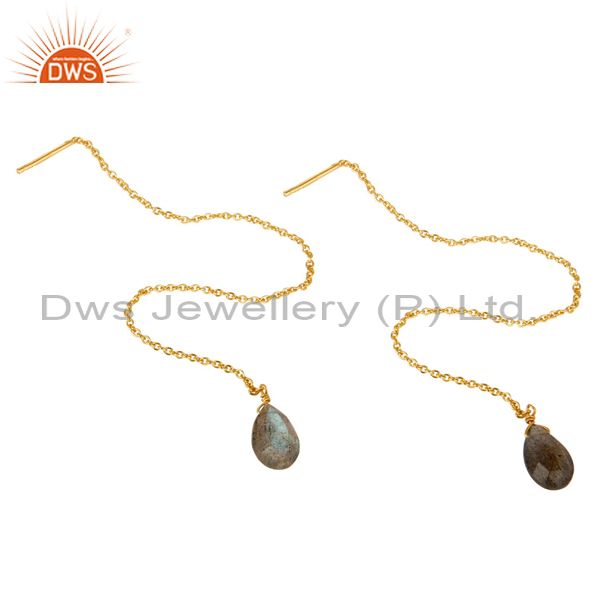 Exporter Labrodorite Long Chain Thread Earring Gold  Plated  Sterling Silver Jewelry