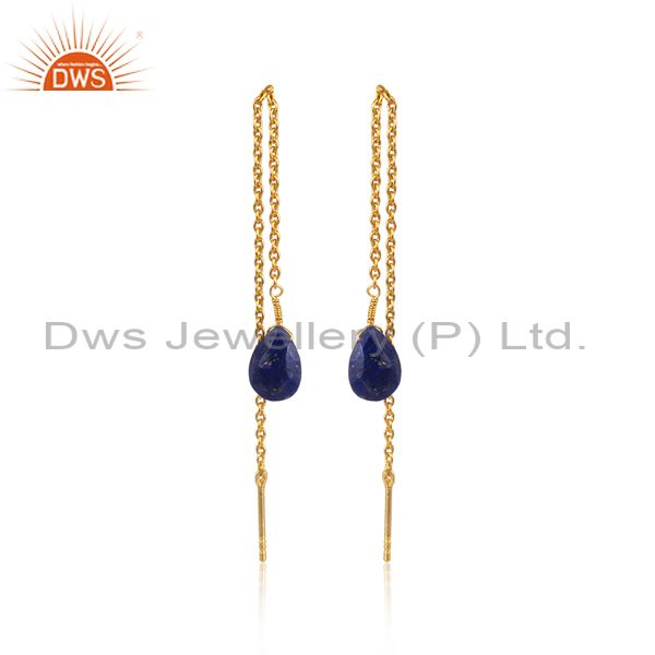 Exporter Lapis Long Chain Thread Earring Gold Plated Sterling Silver Jewelry
