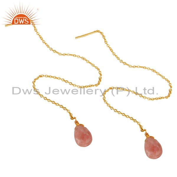 Exporter Pink Opal Long Chain Thread Earring Gold  Plated  Sterling Silver Jewelry