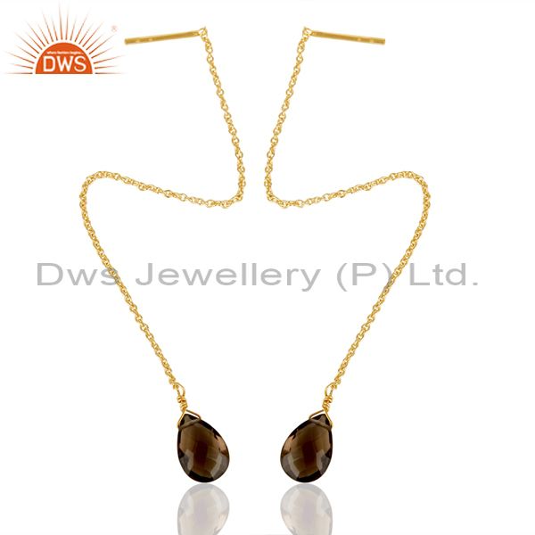 Exporter Smoky Topaz Long Chain Thread Earring Gold  Plated  Sterling Silver Jewelry