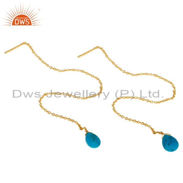 Exporter Turquoise Threaded Earring 14K Gold Plated 92.5 Sterling Silver Earring