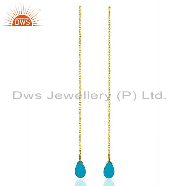 Exporter Turquoise Gemstone Gold Plated 925 Silver Chain Earrings Manufacturer