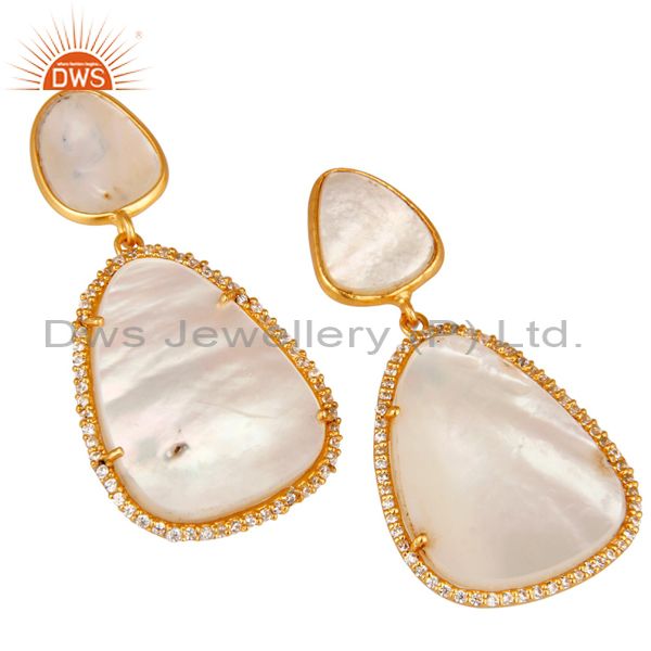 Exporter Mother of Pearl MOP 18K Gold Plated Sterling Silver Drop Dangle Earring