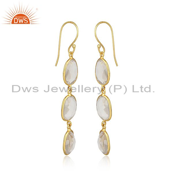 18k gold plated 925 silver crystal quartz dangle handmade earring