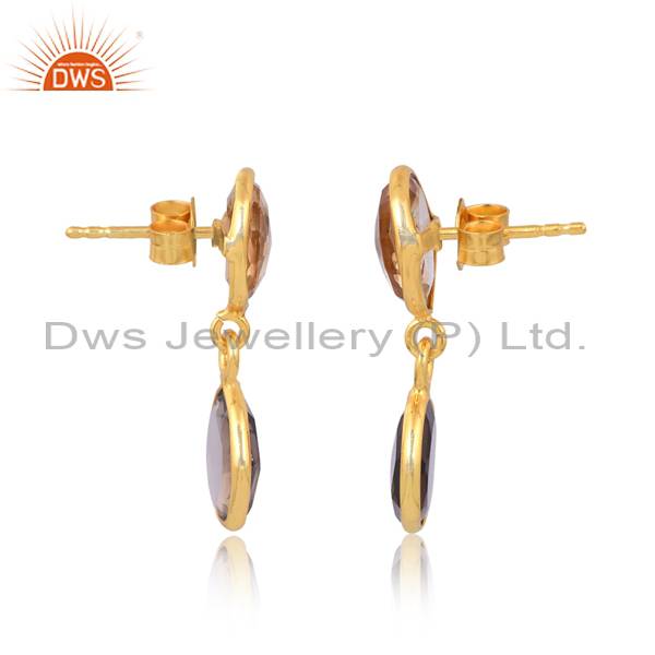 Gold-Plated Citrine & Smoky Silver Earrings for Women