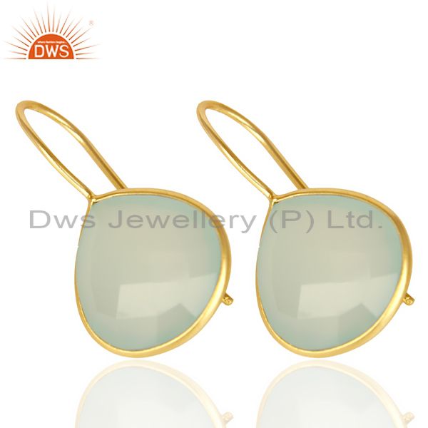 Exporter Auq Chalcedony Heart Drop Earring 14K Gold Plated 92.5 Sterling Silver Earing