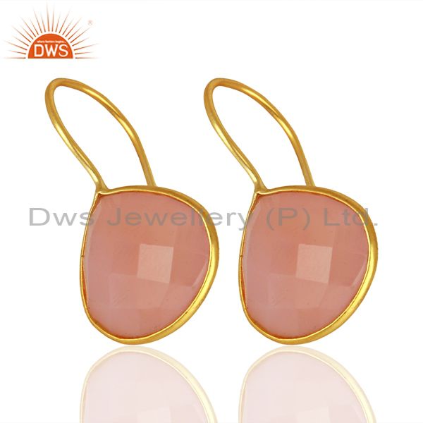 Exporter Rose Chalcedony Gemstone Gold Plated 925 Silver Earrings Manufacturer