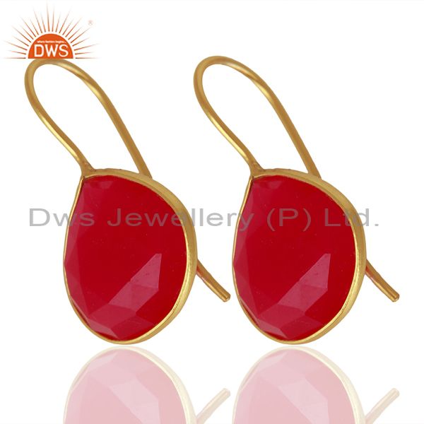 Exporter Pink Chalcedony Gemstone Gold Plated Designer Silver Earrings Jewelry