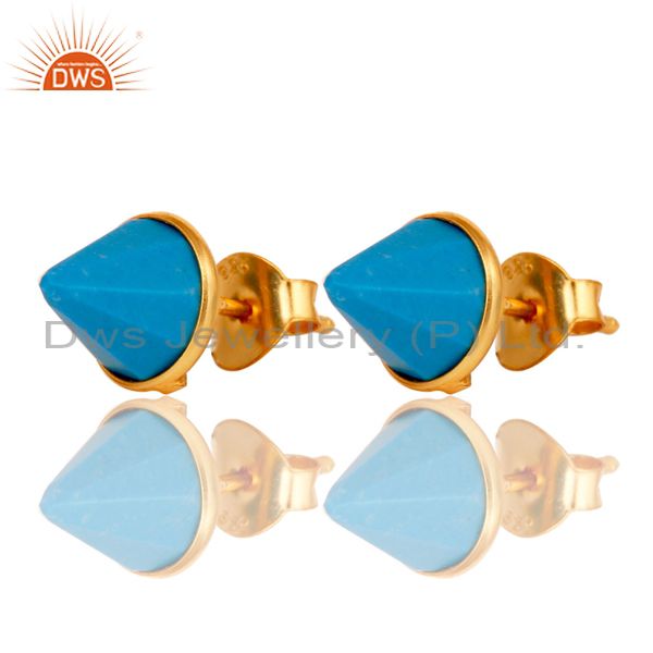 Exporter Turquoise Spike 18K Gold Plated Sterling Silver Stud for Her