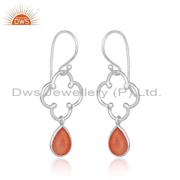 Red onyx solid sterling silver artisan flower designer earring
