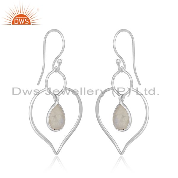 Exporter Solid 925 Sterling Silver Heart Shape Design Rainbow Moonstone Dangle Earrings