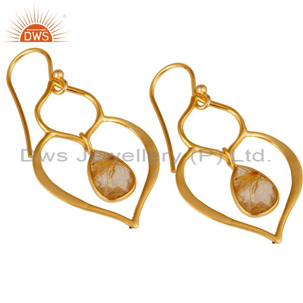 Exporter Art Deco Yellow Rutile 18K Gold Plated Sterling Silver Heart Shape Earring