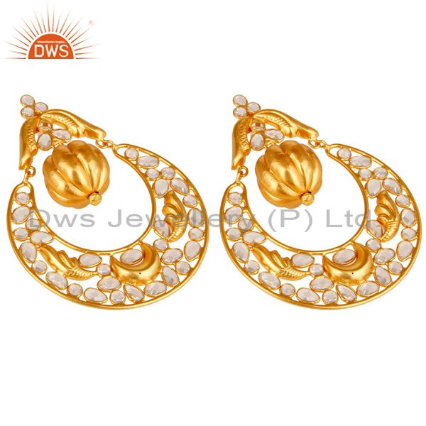 Exporter Zircon and 18K Gold Plated Sterling Silver Chand Bali Earring