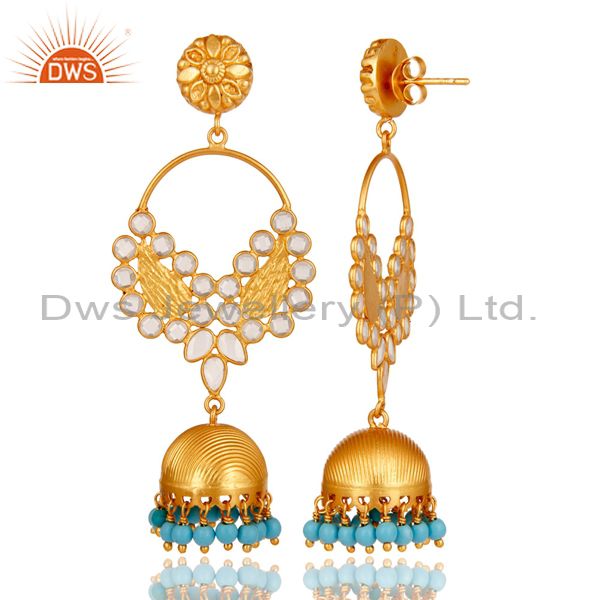 Exporter Turquoise and CZ 18K Gold Plated Sterling Silver Jhumka Traditional Earring