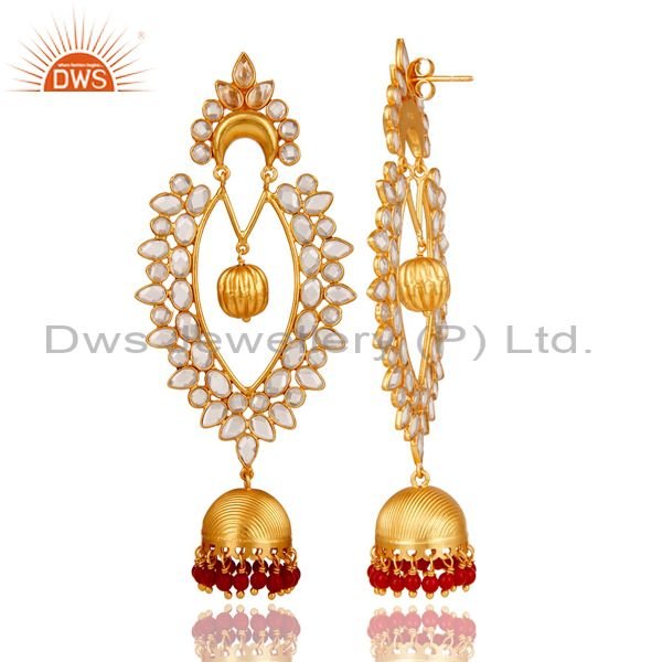 Exporter 18K Gold Plated Sterling Silver Coral Cultured and CZ Jhumka Traditional Earring