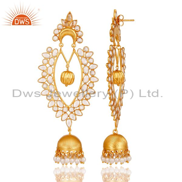 Exporter 18K Gold Plated Sterling Silver Pearl and CZ Jhumka Traditional Earring