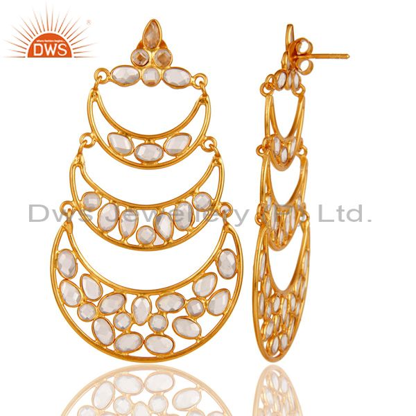 Exporter 18K Gold Plated Sterling Silver White Zircon Dangler Earring Traditional Jewelry