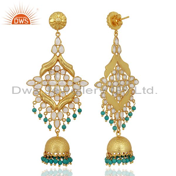 Exporter CZ and Turquoise Traditional Jhumka Earring 18K Gold Plated 925 Silver