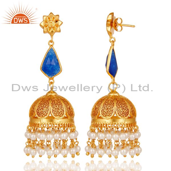 Exporter Aventurine & Pearl Jhumka Earrings with 18k Gold Plated Sterling Silver