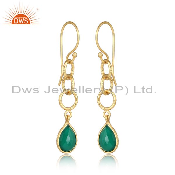 Exporter Green Onyx Twisted Wire Circle 14K Gold Plated 92.5 Sterling Silver Earring