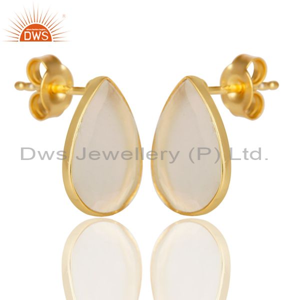 Exporter 14K Gold Plated 925 Sterling Silver Pear Style White Moonstone Studs