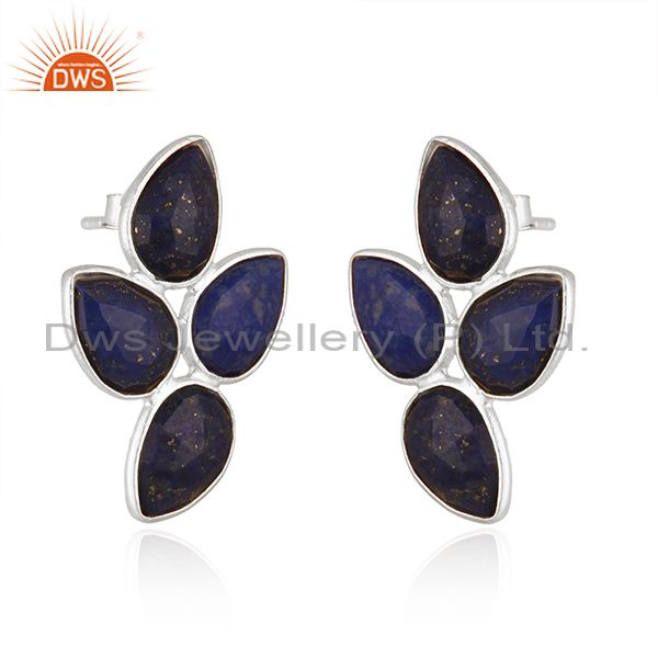 Exporter 925 Sterling Silver Leaf Design Lapis Gemstone Earrings Jewelry