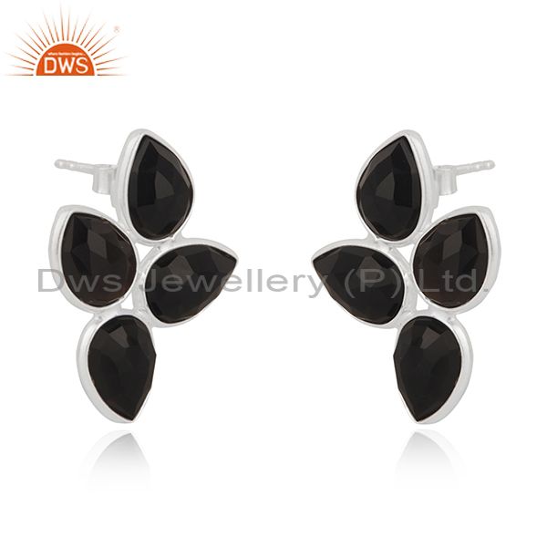 Exporter Black Onyx Gemstone Fine Sterling Silver Stud Earring Wholesaler India