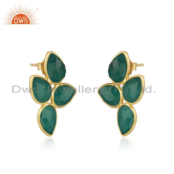 Exporter Natural Green Onyx Gold Plated Designer Silver Earrings Jewelry