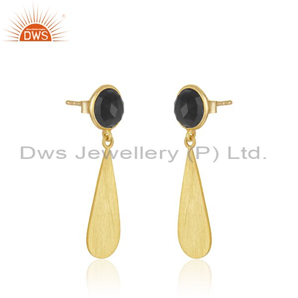 Exporter 18k Gold Plated 92.5 Silver Black Onyx Gemstone Earrings Jewelry