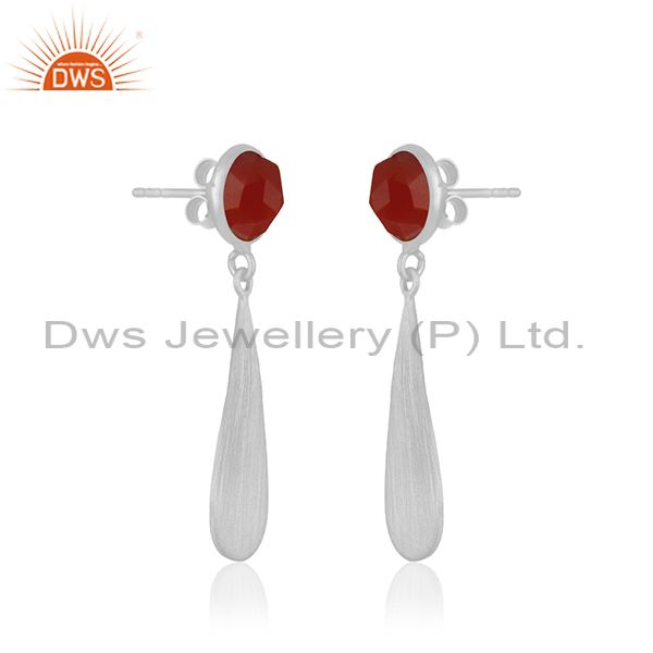 Exporter Red Onyx Gemstone 925 Sterling Silver Handamde Earrings Manufacturer INdia