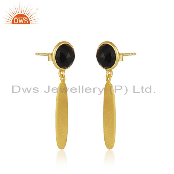 Exporter 18k Gold Plated 925 Silver Black Onyx Gemstone Earrings Jewelry Manufacturer