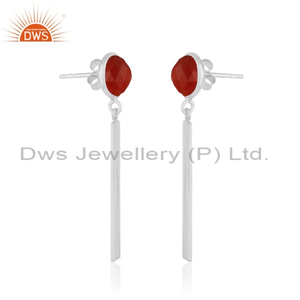 Exporter Red Onyx Gemstone 925 Sterling Fine Silver Bar Earring Manufacturer of Jewelry