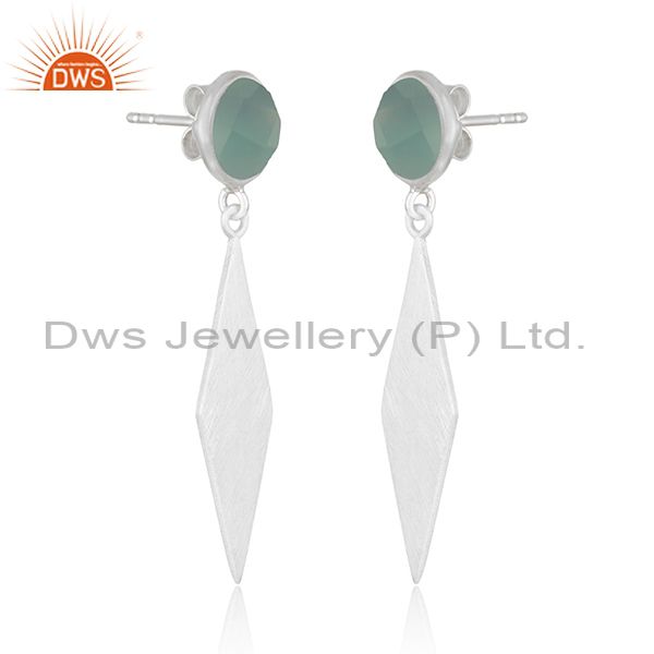Exporter Indian Sterling Fine SIlver Aqua Chalcedony Earrings Jewelry Manufacturer