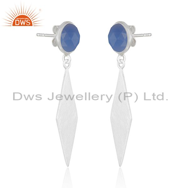 Exporter Blue Chalcedony Designer Fine Silver Gemstone Earrings Jewelry Supplier