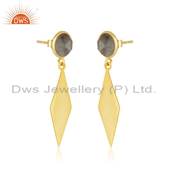 Exporter Gold Plated 925 Silver Labradorite Gemstone Earring Manufacturer in Jaipur India