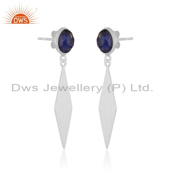 Exporter 925 Fine Silver Natural Lapis Lazuli Gemstone Designer Earring Jewelry