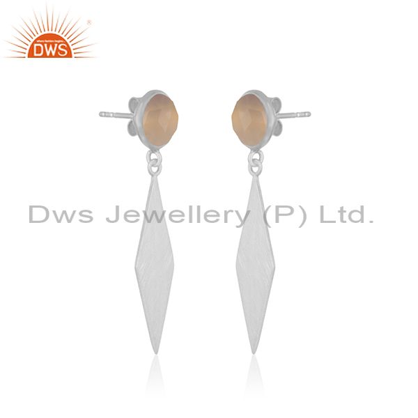 Exporter Rose Chalcedony Gemstone Sterling 925 Silver Earrings Wholesale Suppliers