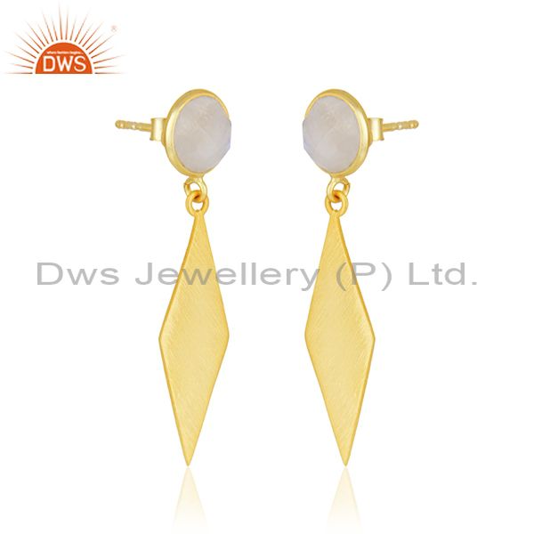 Exporter Rainbow Moonstone Wholesale Designer Gold Plated Silver Earrings Supplier
