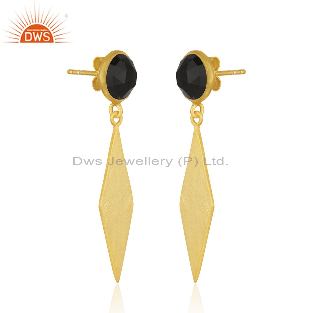 Exporter New BLack Onyx Gemstone Silver Gold Plated Earrings Jewelry