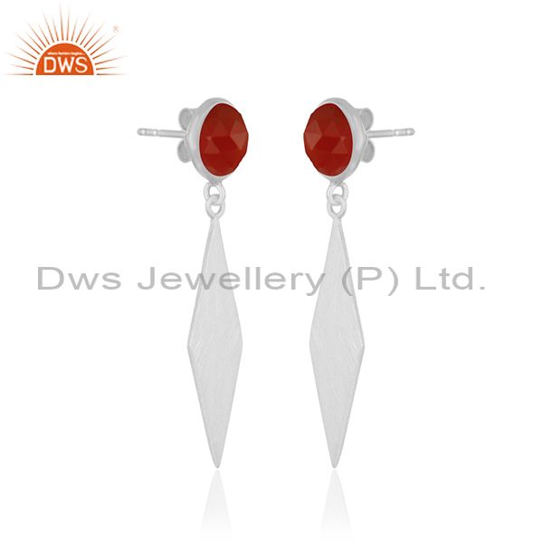 Exporter Red Onyx Gemstone 925 Sterling Silver Handmade Earrings Manufacturer INdia