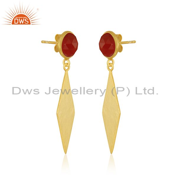 Exporter Yellow Gold Plated Sterling Silver Red Onyx Gemstone Earrings Manufacturer India