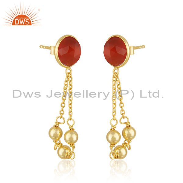 Exporter 14k Gold Plated Silver Red Onyx Gemstone Earrings Jewelry Supplier