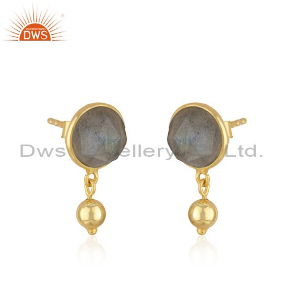 Exporter Labradorite Gemstone Gold Plated 925 Silver Drop Earring Manufacturer