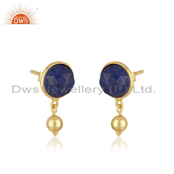 Exporter Lapis Lazuli Gemstone Gold Plated 925 Silver Drop Earring Manufacturer in Jaipur