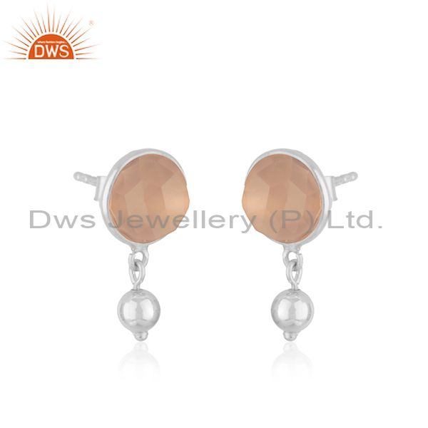 Exporter Handmade Fine Sterling Silver Rose Chalcedony Gemstone Drop Earring Manufacturer