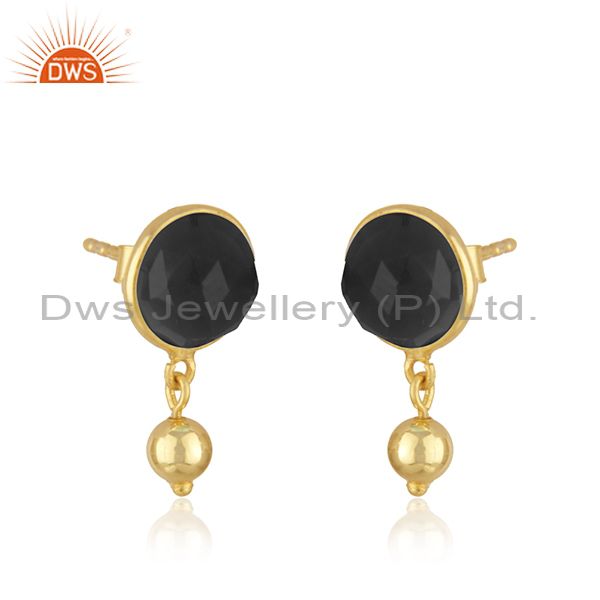 Exporter Designer Silver Gold Plated Black Onyx Gemstone Earrings Jewelry Supplier