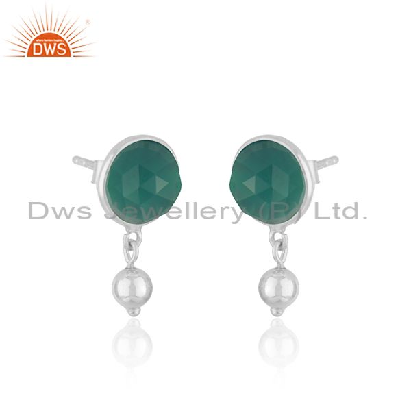 Exporter Green Onyx Gemstone Fine Sterling Silver Drop Earring Manufacturer Jaipur India