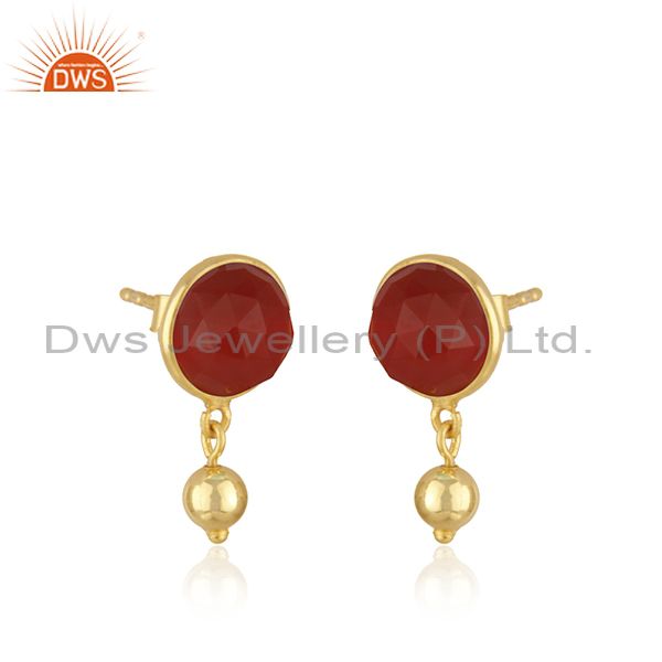 Exporter Red Onyx Gemstone Gold Plated Sterling Silver Drop Earring Manufacturer