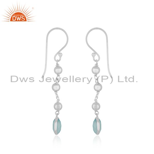 Exporter Aqua Chalcedony Gemstone Fine Sterling Silver Earring Manufacturer India