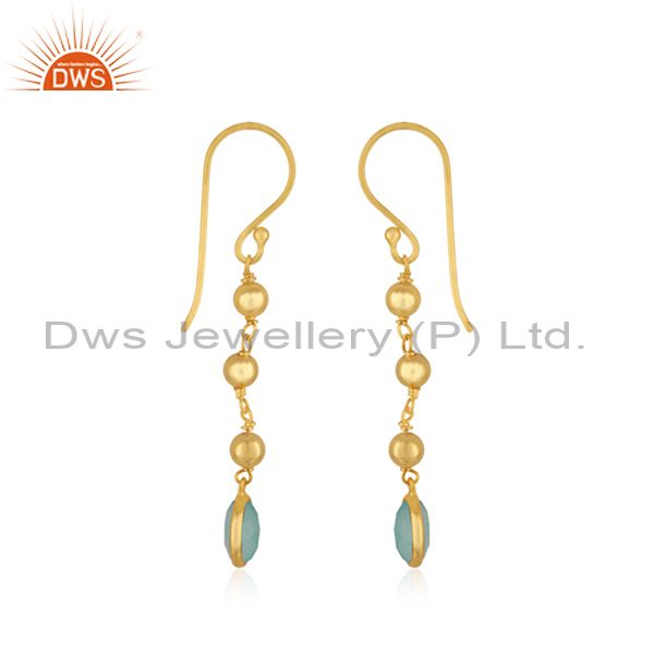 Exporter Handmade Gold Plated Silver Gold Plated Aqua Chalcedony Earrings Jewelry